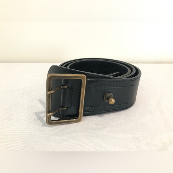 Aspesi Black Leather Belt One Size Made In Italy Accessory Brass Buckle XS S M L - Picture 7 of 8